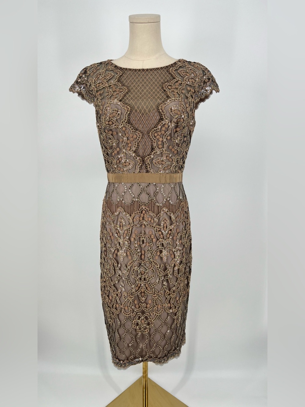 Tadashi Shoji Women's Natural Sequin Lace Body-Con Cocktail Dress | 6 - Picture 2 of 12